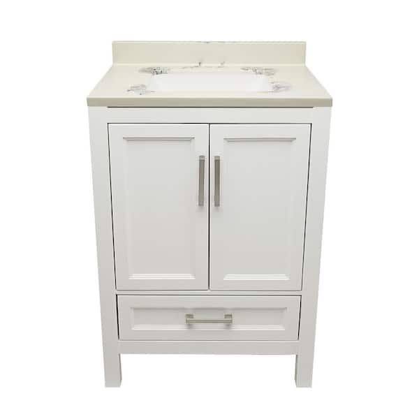 Ella Nevado 25 in. W x 19 in. D x 36 in. H Bathroom Vanity in White with Carrara White Cultured Marble Vanity Sink Top