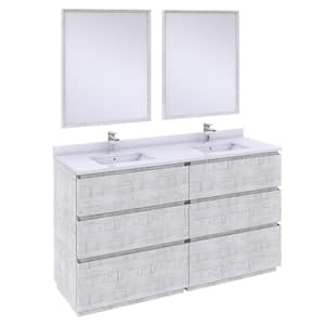 Formosa 60 in. W x 20 in. D x 35 in. H White Double Sink Bath Vanity in Rustic White with White Vanity Top and Mirrors