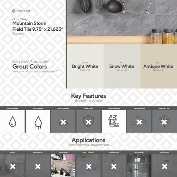 Jeffrey Court Mountain Storm Gray 9.75 in. x 21.625 in. Glossy