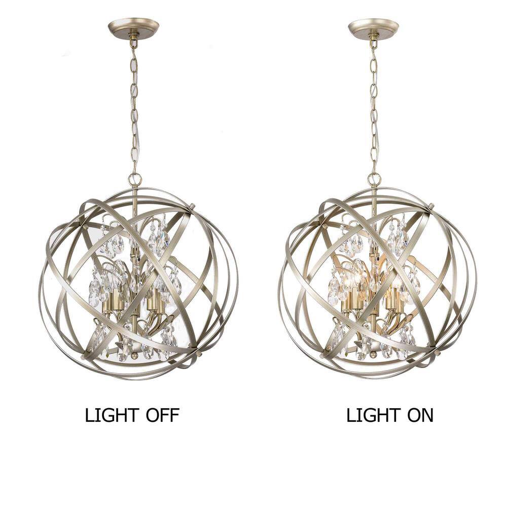 Champagne Metal and Crystal Orb 5-Light Chandelier