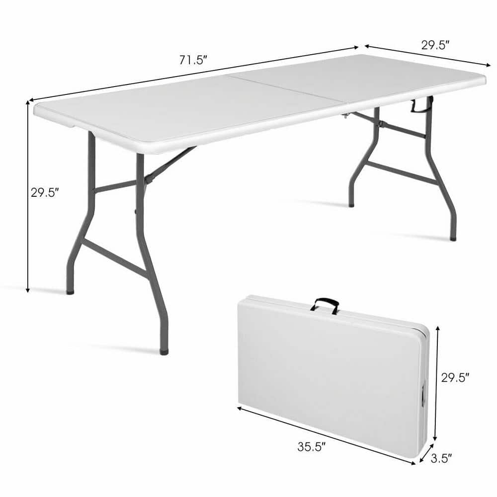 6-Foot White HDPE Folding Picnic Table with Steel Frame