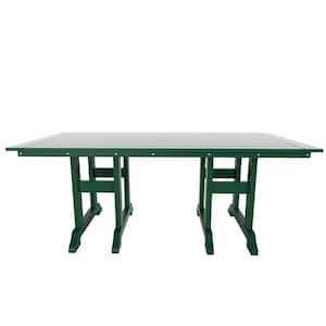 Hayes 71 in. All Weather HDPE Plastic Outdoor Dining Rectangle Trestle Table with Umbrella Hole in Dark Green