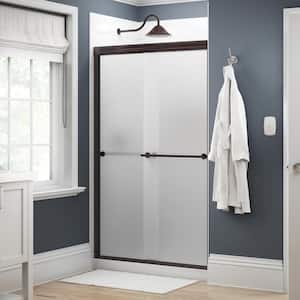 Traditional 47-3/8 in. W x 70 in. H Semi-Frameless Sliding Shower Door in Bronze with 1/4 in. Tempered Frosted Glass