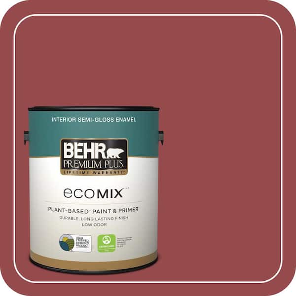 1 gal. #M140-6 Circus Red Semi-Gloss Enamel EcoMix Plant-Based Interior Paint & Primer