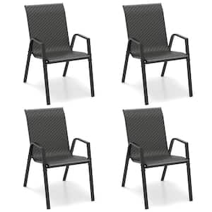 Space-Saving Stackable Patio Rattan Dining Chairs Outdoor Dining Chair Set of 4