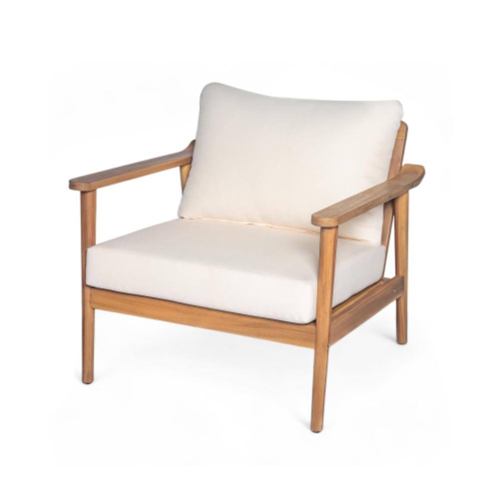 Acacia Wood Outdoor Lounge Chair with Beige Cushions, Waterproof price history on PriceWatchPro