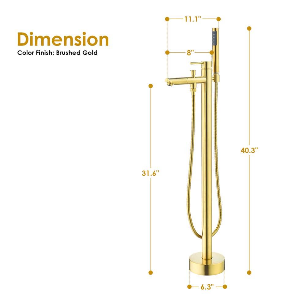 Brushed Gold Stainless Steel Freestanding Tub Faucet with Handshower