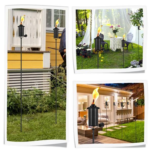 59 in. Metal Solar Garden Torches, 16 oz. Citronella Outdoor Decor