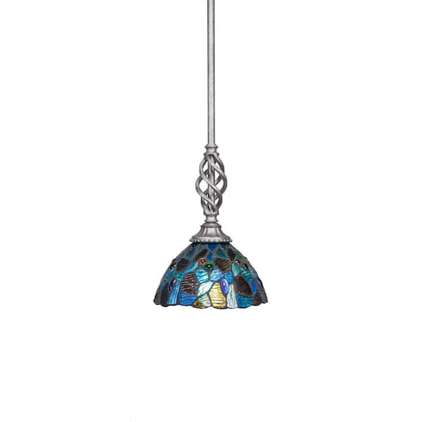 Unbranded Bridgewater 100 W 1-Light Aged Silver Standard Mini Pendant Light with Glass Shade