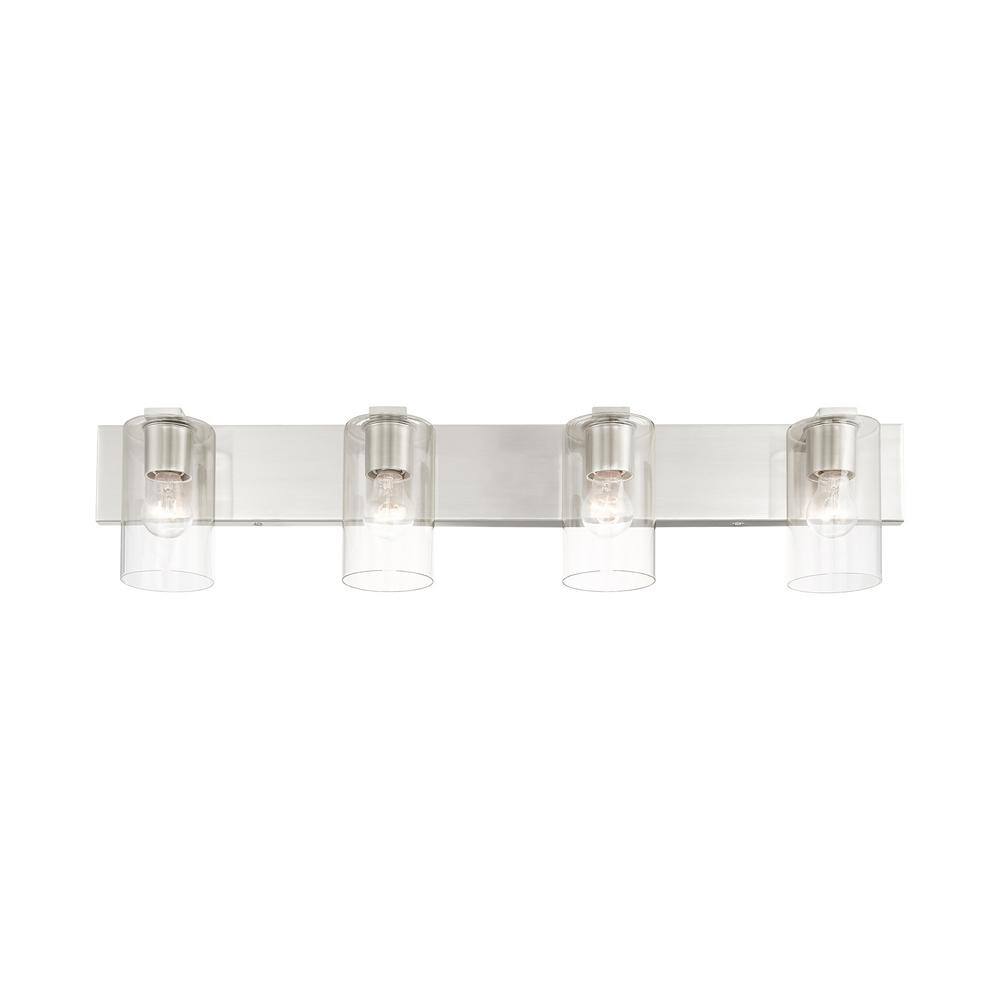 Zurich Elegance Brushed Nickel 4-Light Vanity with Clear Glass