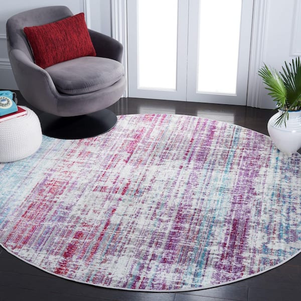 Skyler 7 ft. x 7 ft. Silver/Purple Distressed Overdyed Round Area Rug