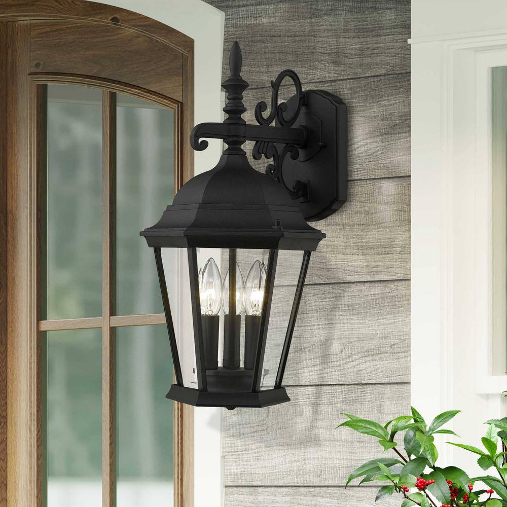 Hamilton Textured Black Aluminum 3-Light Outdoor Wall Lantern