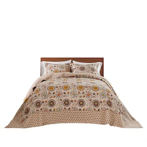 Andorra Contemporary Floral 3-Piece Multi Cotton Queen Bedspread Quilt Set