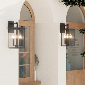 Hawaii 4-Light 16.73 in. H Black Dusk to Dawn Outdoor Hardwired Lantern Sconce with Clear Glass
