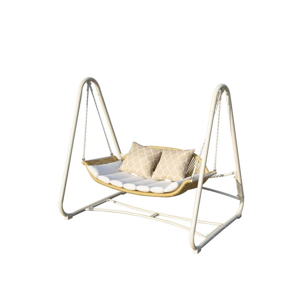Metal Outdoor Patio Porch Swing 2-Seat Hammock Chair with Thickened Cushion