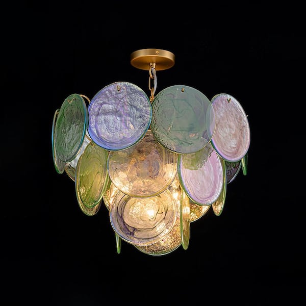HUOKU Vinto 5-Light 20.9 in. W Brushed Gold and Green Tiered