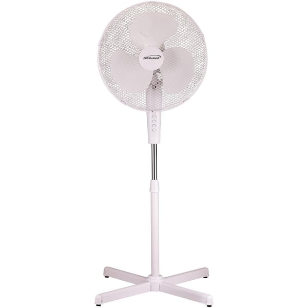 Brentwood 16 in. White Oscillating Pedestal Fan with Metal Grate