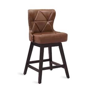 Zola 26 in. Dark Brown Wood Frame Faux Leather Upholstered Swivel Bar Stool (Set of 3)