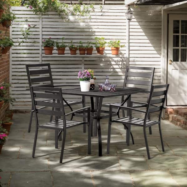 37 in. Metal Frame Outdoor Dining Chair in Black (Set of 4)