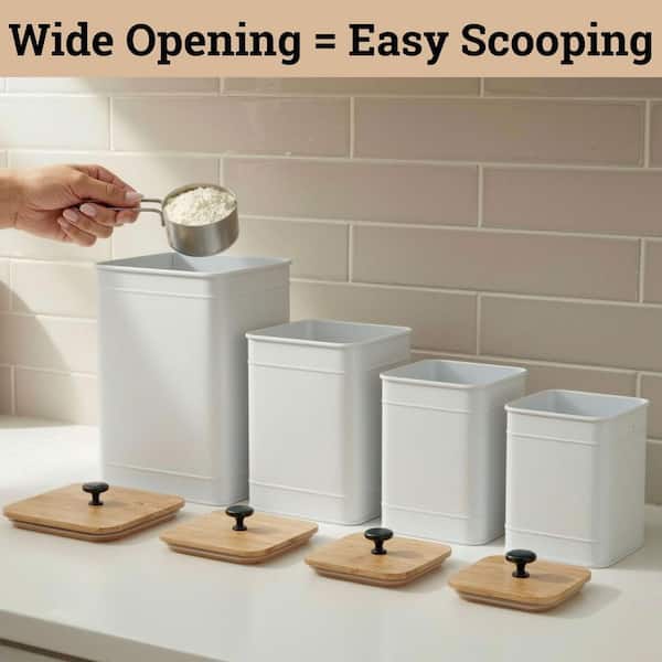 Wudkey 4-Piece Iron Kitchen Canister Set with Airtight Bamboo Lids