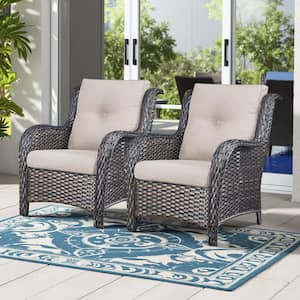Brown Wicker Outdoor Patio Lounge Chair with CushionGuard Beige Cushions (2-Pack)
