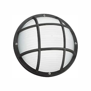 Bayside Collection Black 1-Light Outdoor 6 in. Bulkhead with Frosted Diffuser and LED Bulb