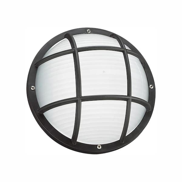 Generation Lighting Bayside Collection Black 1-Light Outdoor 6 in. Bulkhead with Frosted Diffuser and LED Bulb
