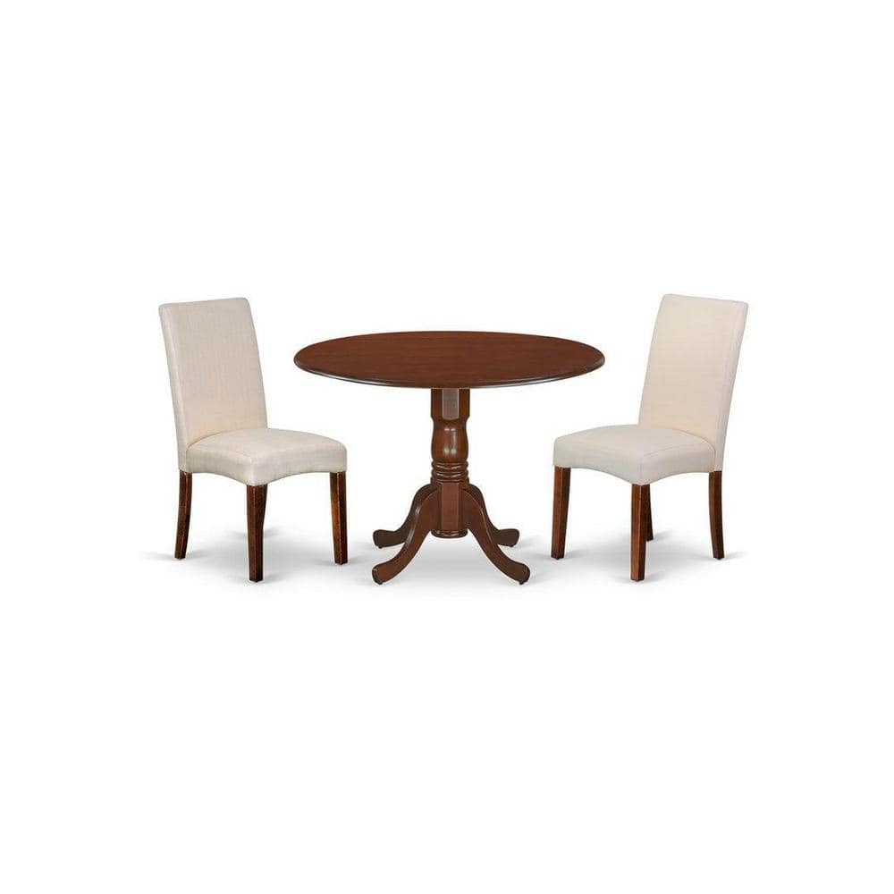 3-Piece Mahogany Finish Solid Wood Top-Round Dining Room Set with Dropleaf-Seats 4