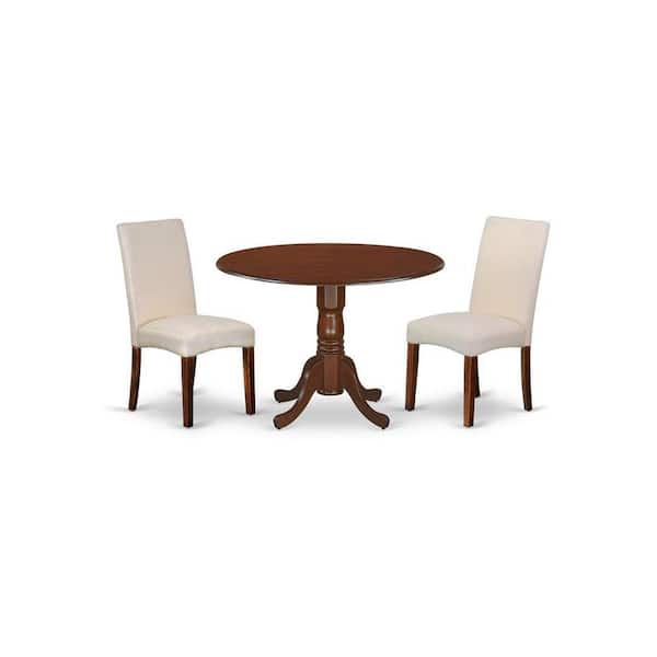 East West Furniture 3-Piece Mahogany Finish Solid Wood Top-Round Dining Room Set with Dropleaf-Seats 4