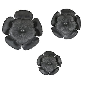 16.93 in. H x 16.93 in. W 3-Piece Dark Gray Metal Flowers Wall Decor Set