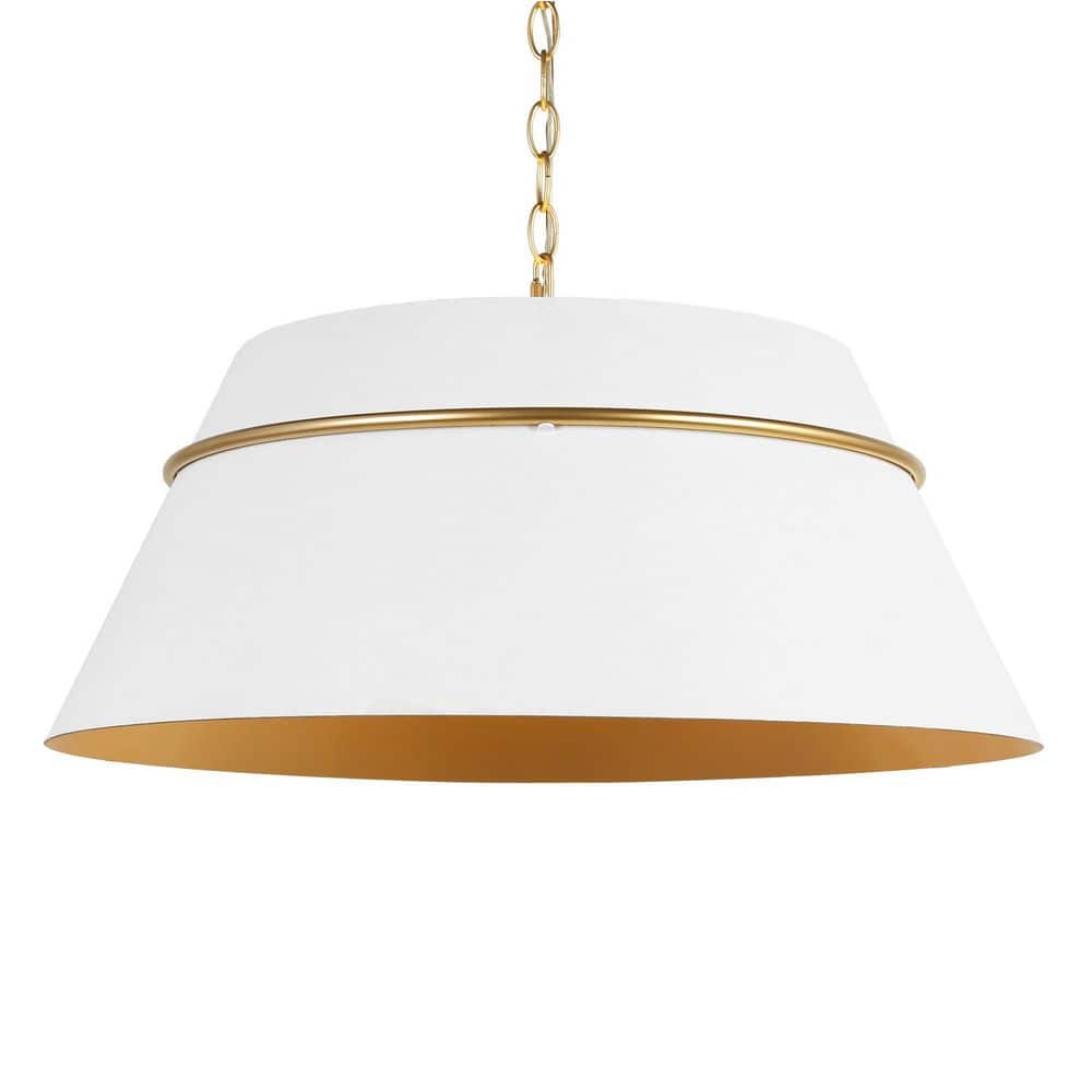 Modern Mid-Century 4-Light White Drum Chandelier for Dining Room, Kitchen with Gold Accent Interior and No Bulb Included price history on PriceWatchPro