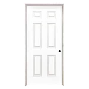 18 in. x 80 in. 6 Panel Left-Handed Solid Core White Primed Wood Single Prehung Interior Door With Nickel Hinges