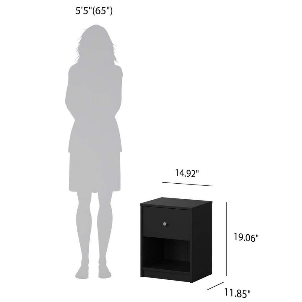 Portland Modern Black Nightstand with Open Cubbie Shelf