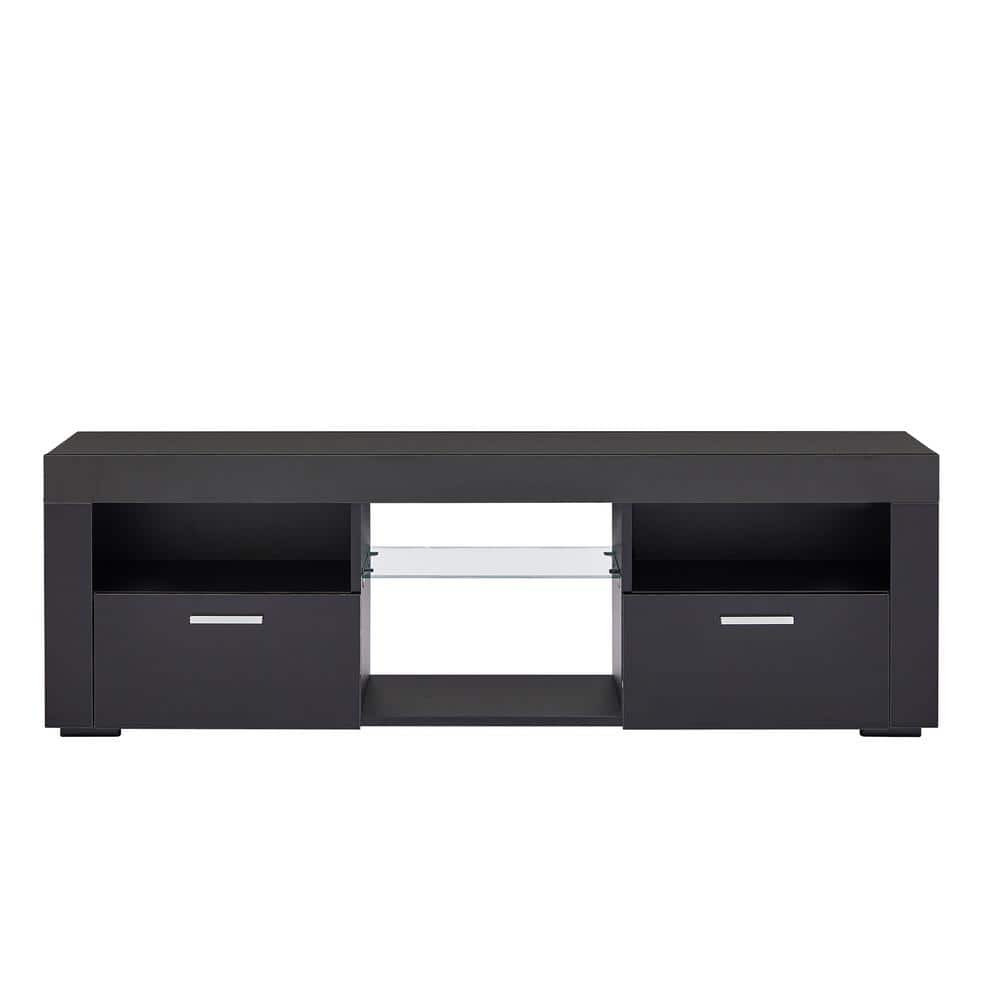 51.20 in. Black Modern TV Stand with LED Lights, High Glossy Front TV Cabinet, Fits TVs Up to 55 in