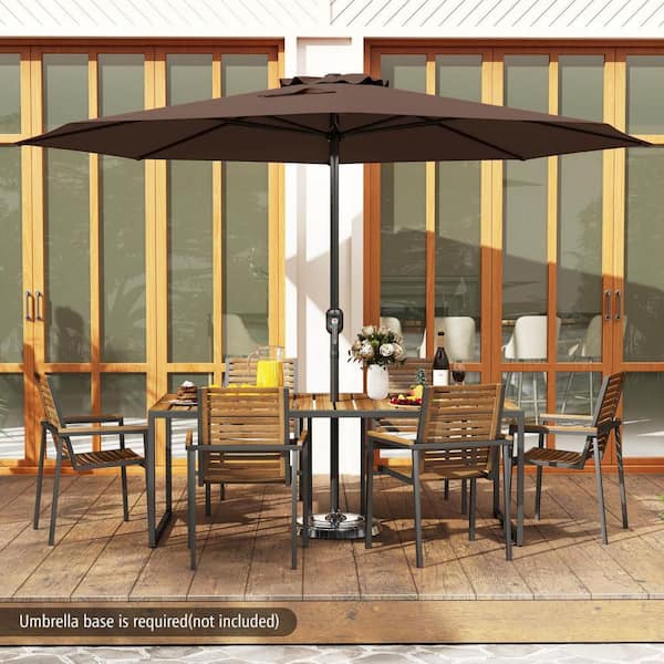 12 foot patio table umbrella 12 Feet Patio Umbrella with Crank Handle and 8 Sturdy Ribs-Coffee
