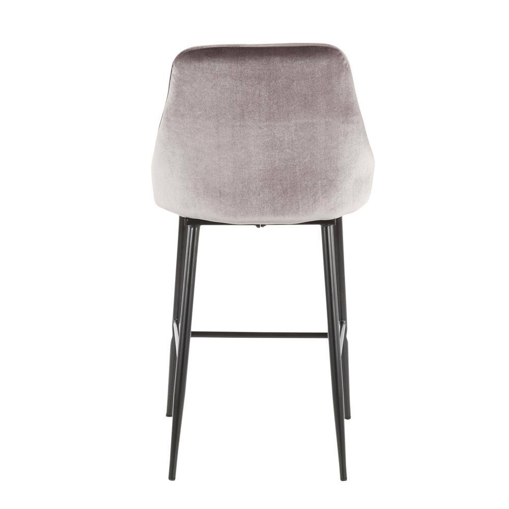 Silver Velvet and Chrome Metal Contemporary Counter Stools, Set of 2