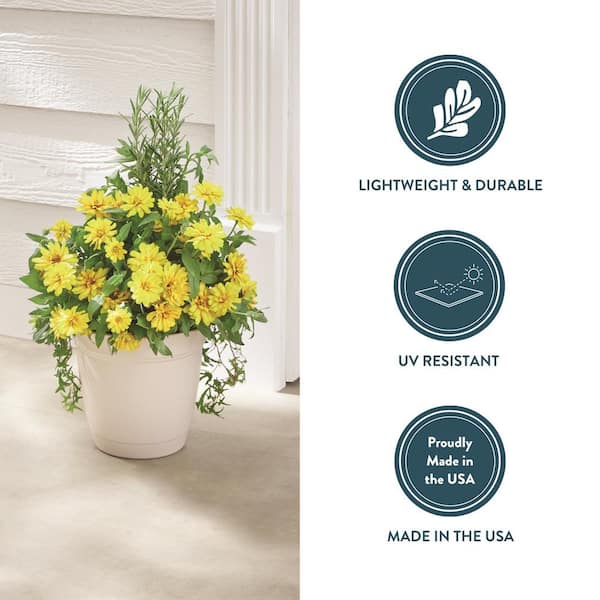 Vigoro Mirabelle Medium White Plastic Planter with Drainage Hole