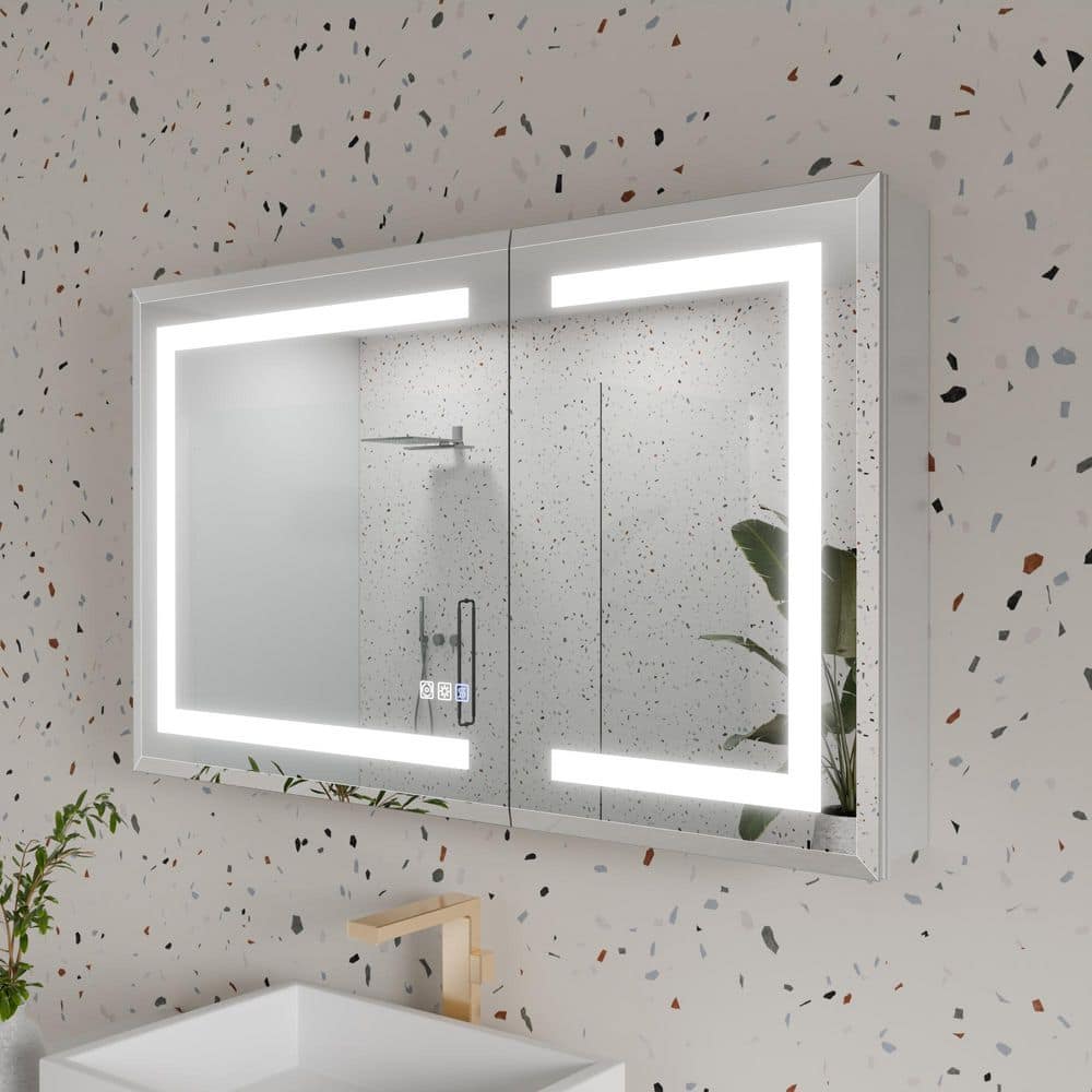 40 in. W x 24 in. H Rectangular Silver Aluminum Recessed/Surface Mount Lighted Medicine Cabinet with Mirror And Dimming -  AZDHOME, AZD4024V16DX
