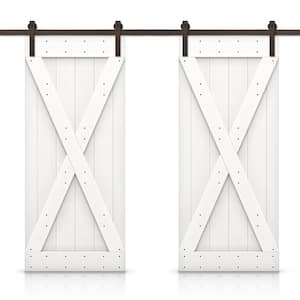 X 48 in. x 84 in. Pure White Stained DIY Solid Pine Wood Interior Double Sliding Barn Door with Hardware Kit