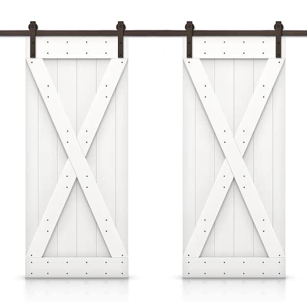 CALHOME X 68 in. x 84 in. Pure White Stained DIY Solid Pine Wood Interior Double Sliding Barn Door with Hardware Kit