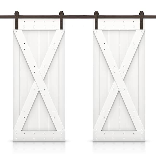 CALHOME X 92 in. x 84 in. Pure White Stained DIY Solid Pine Wood Interior Double Sliding Barn Door with Hardware Kit