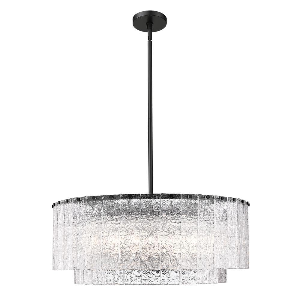 Glacier Matte Black 12 Light Tiered Pendant Light with no Bulbs included