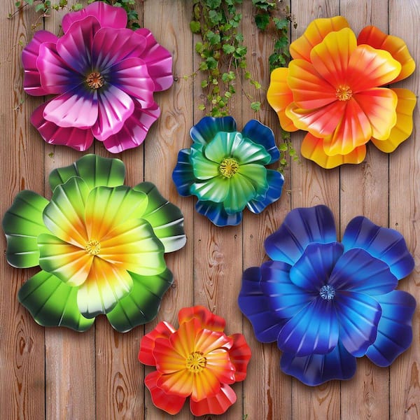 10 in. plus 8 in. plus 5 in. 6-Piece Metal Flowers Wall Art Decor