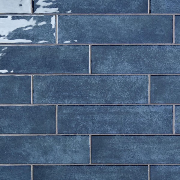 Alora Denim Blue 3.98 in. x 15.94 in. Glossy Ceramic Subway Wall Tile (16.72 sq. ft./ Case)