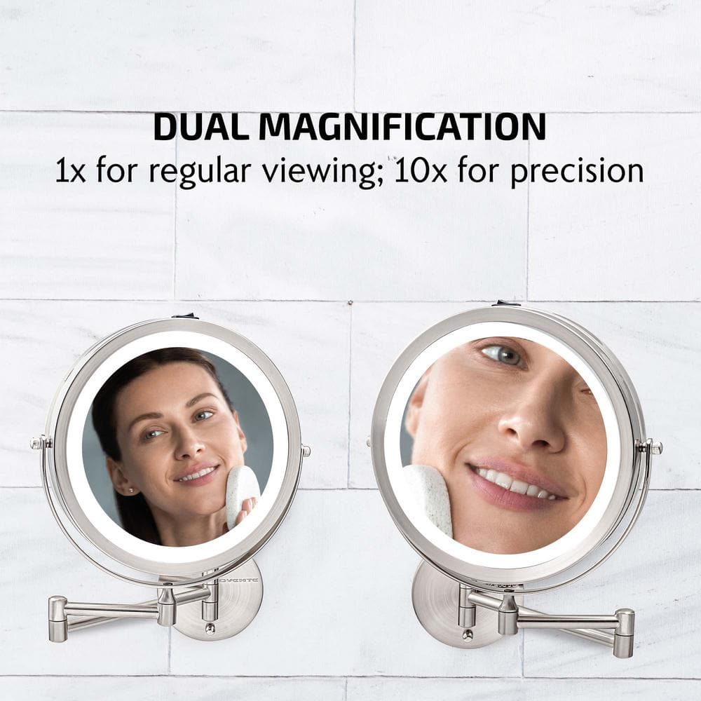 Nickel Brushed Round LED Wall Mounted Magnifying Mirror