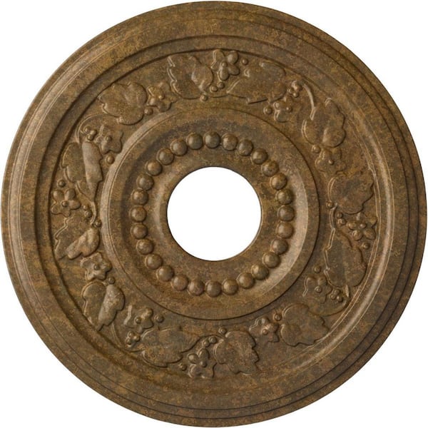 Ekena Millwork 7/8 in. x 16-1/8 in. x 16-1/8 in. Polyurethane Genevieve Ceiling Medallion, Hand-Painted Rubbed Bronze