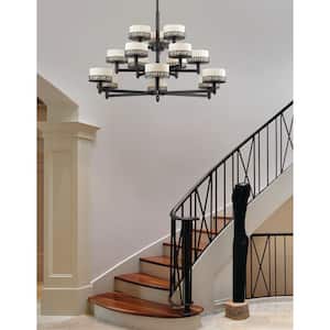 Elea 15-Light Bronze Indoor Shaded Chandelier Light with Matte Opal Glass Shade With No Bulb Included