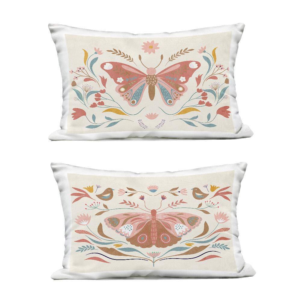 Folk Butterflies and Florals Pink Rectangular Outdoor Throw Pillow (2-Pack) price history on PriceWatchPro