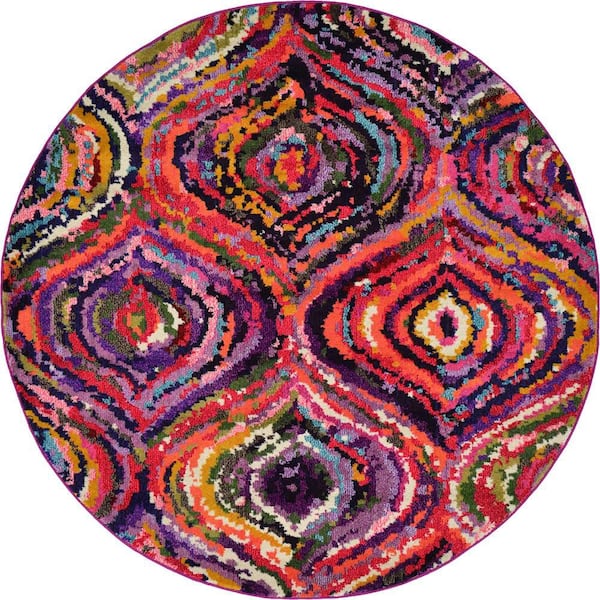 Unique Loom Estrella Magnolia Multi 6' 0 x 6' 0 Round Rug