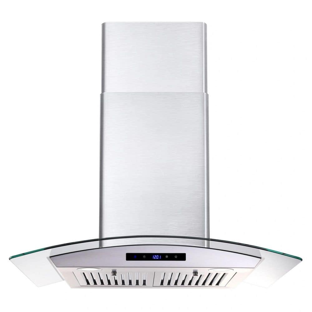 30 in. 700 CFM Ducted Wall Mounted Range Hood in Silver with Tempered Glass